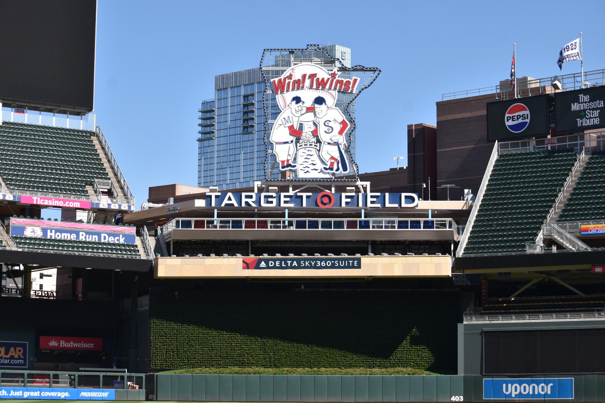 From the green outfield wall to the towering ‘Win! Twins!’ sign above, every corner of Target Field tells a story of baseball, celebration, and unforgettable moments in the heart of Minneapolis.